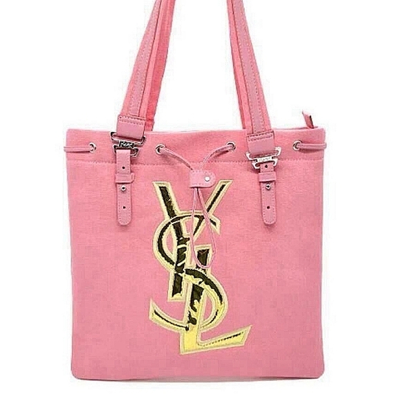 Authentic Yves Saint Laurent Limited Edition Kahala Drawstring Pink Canvas Tote - Picture 12 of 13